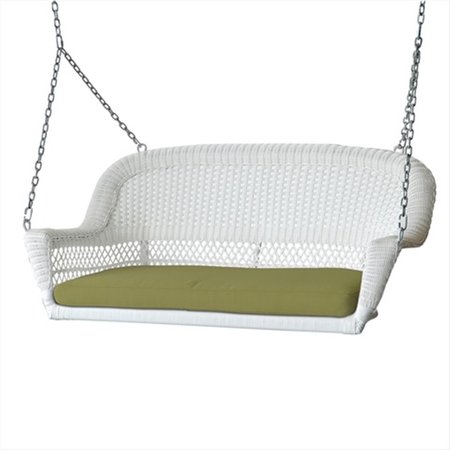 JECO Jeco W00206S-B-FS029 White Wicker Porch Swing With Green Cushion W00206S-B-FS029